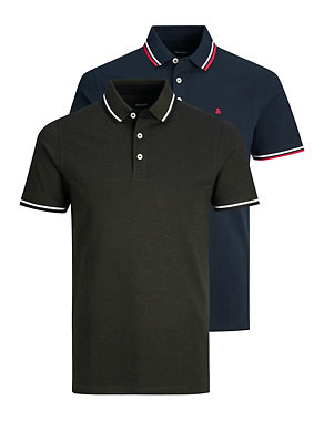 2pk Slim Fit Pure Cotton Tipped Polo Shirts Image 2 of 8