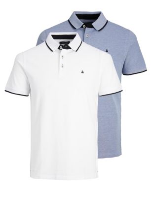 2pk Slim Fit Pure Cotton Tipped Polo Shirts Image 2 of 7