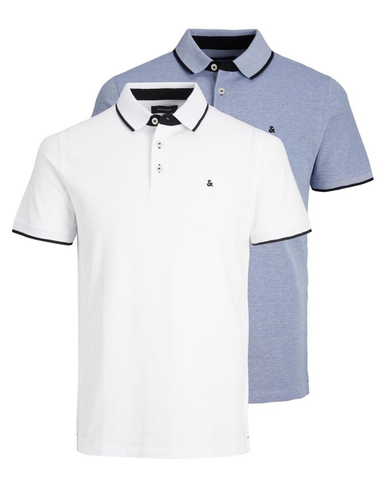 2pk Slim Fit Pure Cotton Tipped Polo Shirts 1 of 6