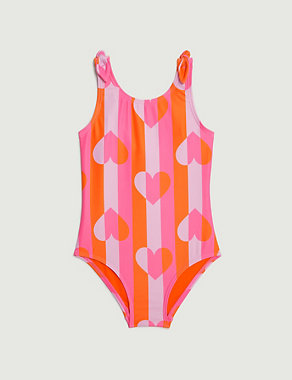 2pk Spot & Striped Heart Swimsuits (2-8 Yrs) Image 2 of 4