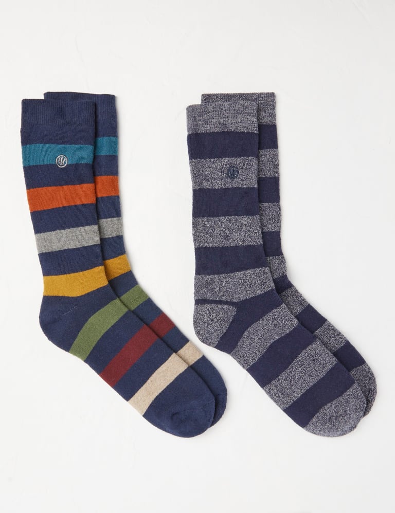 2pk Striped Cotton Blend Thermal Socks FatFace M S
