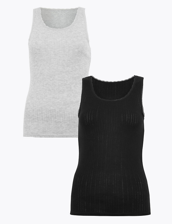 M&S Ladies Extra Warmth Thermal 2 Pack Short Sleeve Vest Top Soft Warm Layering 