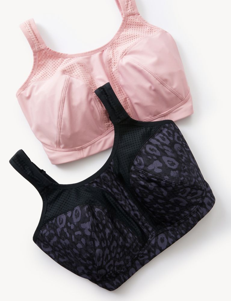 NEW M&S 2 PACK UNDERWIRED HIGH IMPACT SPORTS BRAS 32D IN MAGENTA