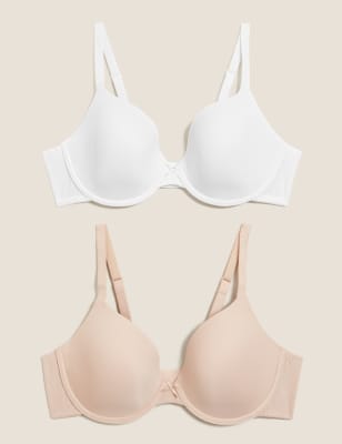 M&S Front Fastening UNDERWIRED Smoothing PLUNGE T Shirt Bra In NUDE Size 34B