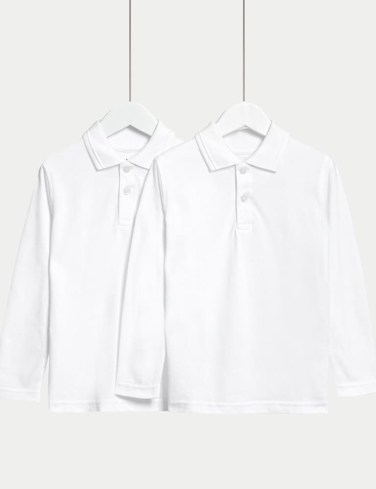 Long sleeve white school polo shirts discount