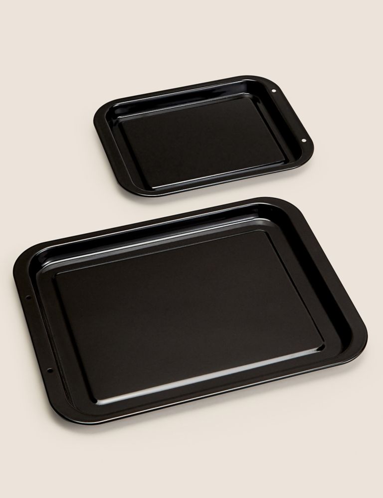 2pk Vitreous Enamel Oven Trays, M&S Collection