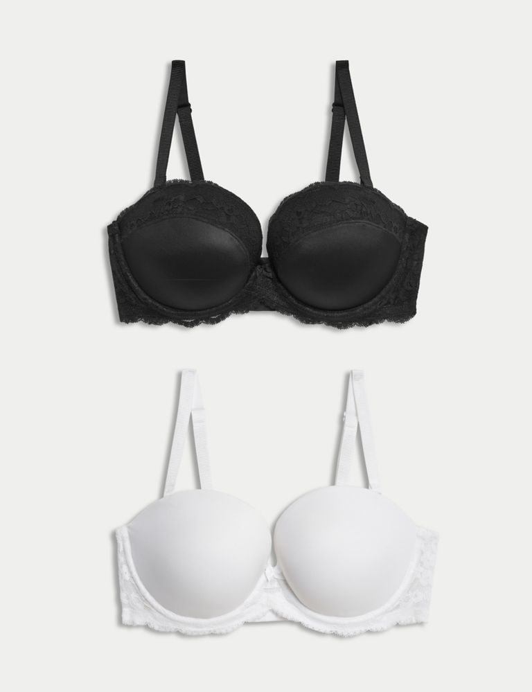 New Look 2 pack lace push up bra in black and white-Multi