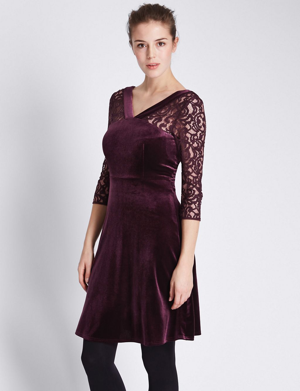 3/4 Lace Sleeve Skater Dress 2 of 4