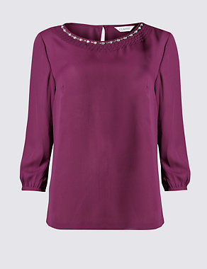 3/4 Sleeve Bead Frill Blouse Image 2 of 4