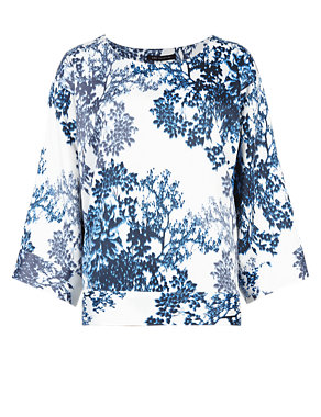 3/4 Sleeve Blossom Print Shell Top Image 2 of 4