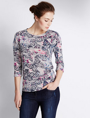 3/4 Sleeve Butterfly Print Sweat Top Image 2 of 3