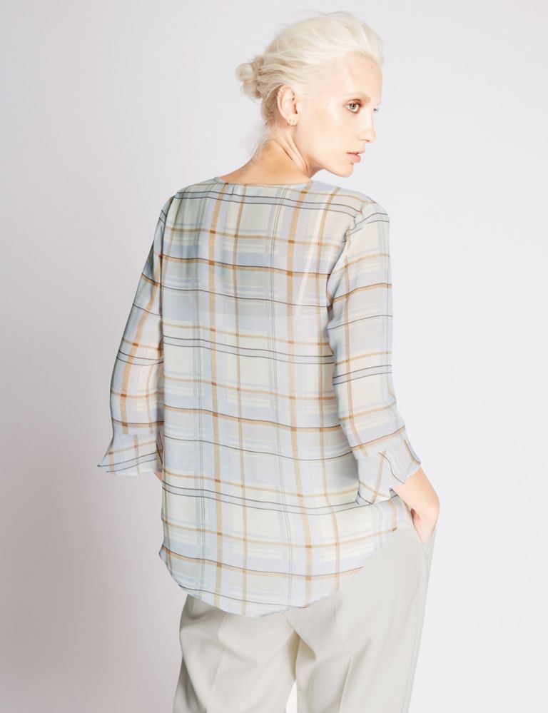 3/4 Sleeve Checked Blouse 4 of 4