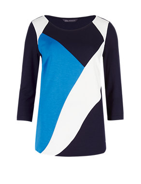 3/4 Sleeve Colour Block Top Image 2 of 4