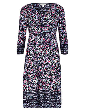 3/4 Sleeve Ditsy Floral Fit & Flare Dress Image 2 of 4