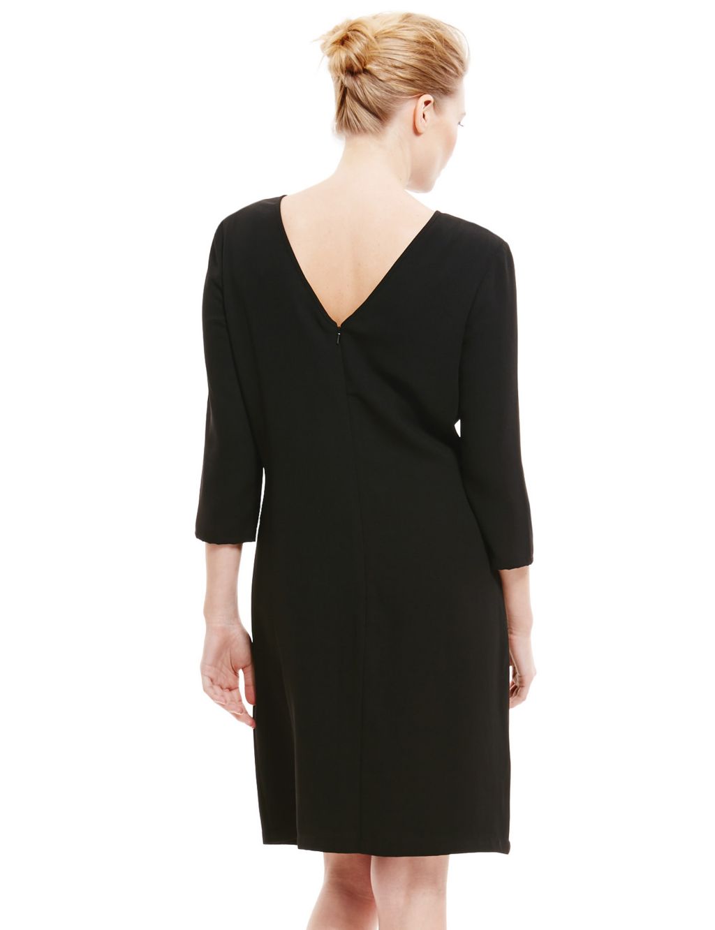 3/4 Sleeve Embellished Neckline Shift Dress 4 of 4