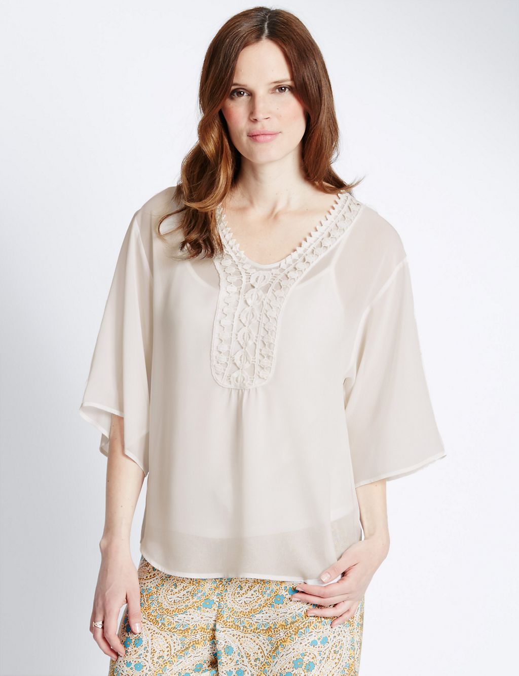 3/4 Sleeve Embroidered Blouse with Camisole 3 of 3