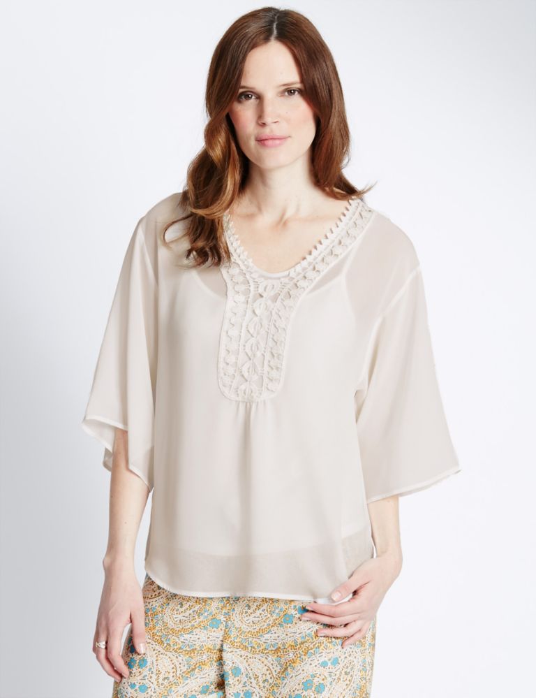 3/4 Sleeve Embroidered Blouse with Camisole 1 of 3
