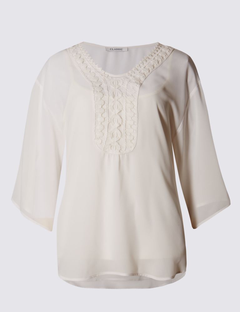 3/4 Sleeve Embroidered Blouse with Camisole 2 of 3