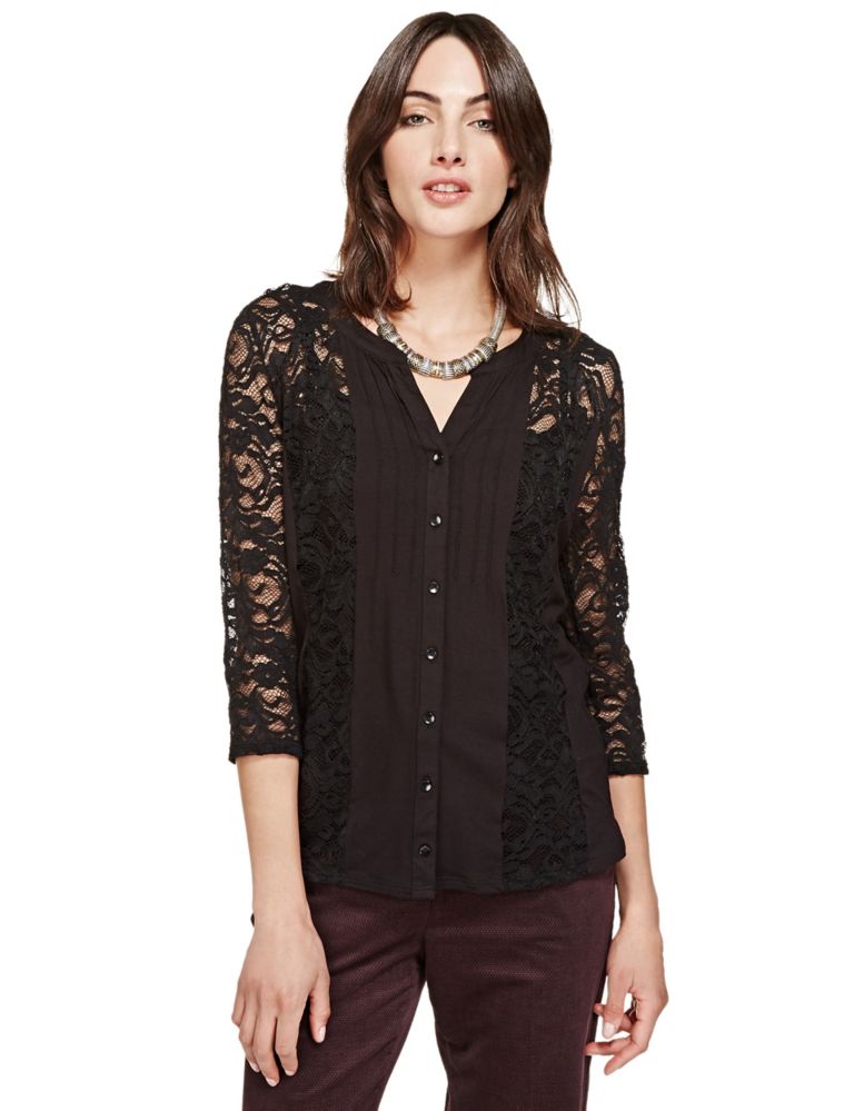 3/4 Sleeve Floral Lace Blouse with Camisole 1 of 3