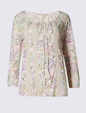 3/4 Sleeve Floral Swing Top with Modal Image 2 of 3