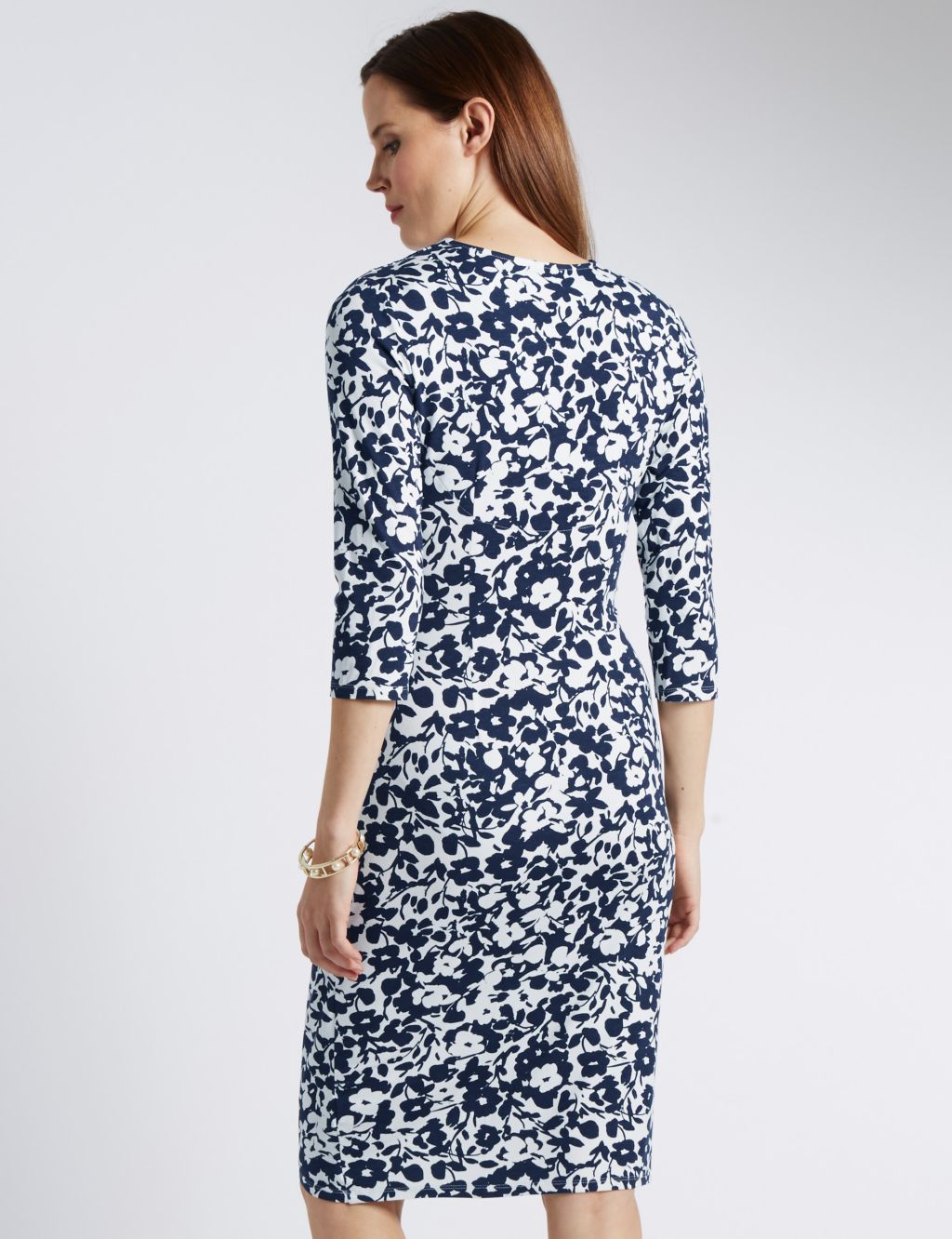 3/4 Sleeve Floral Wrap Style Bodycon Dress 2 of 3