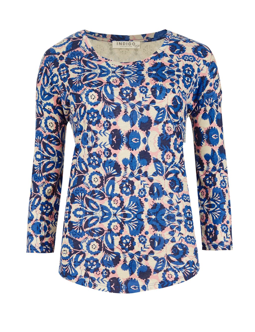 3/4 Sleeve Folk Floral Top with Modal 1 of 4