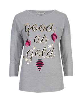 3/4 Sleeve Good as Gold Slogan T-Shirt Image 2 of 4