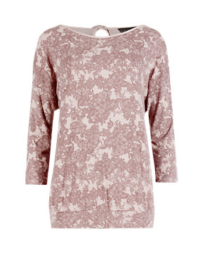 3/4 Sleeve Lace Print Rear Tie Pyjama Top Image 2 of 5