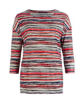 3/4 Sleeve Multi-Striped T-Shirt Image 2 of 4
