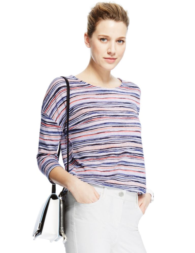 3/4 Sleeve Multi-Striped T-Shirt 1 of 4