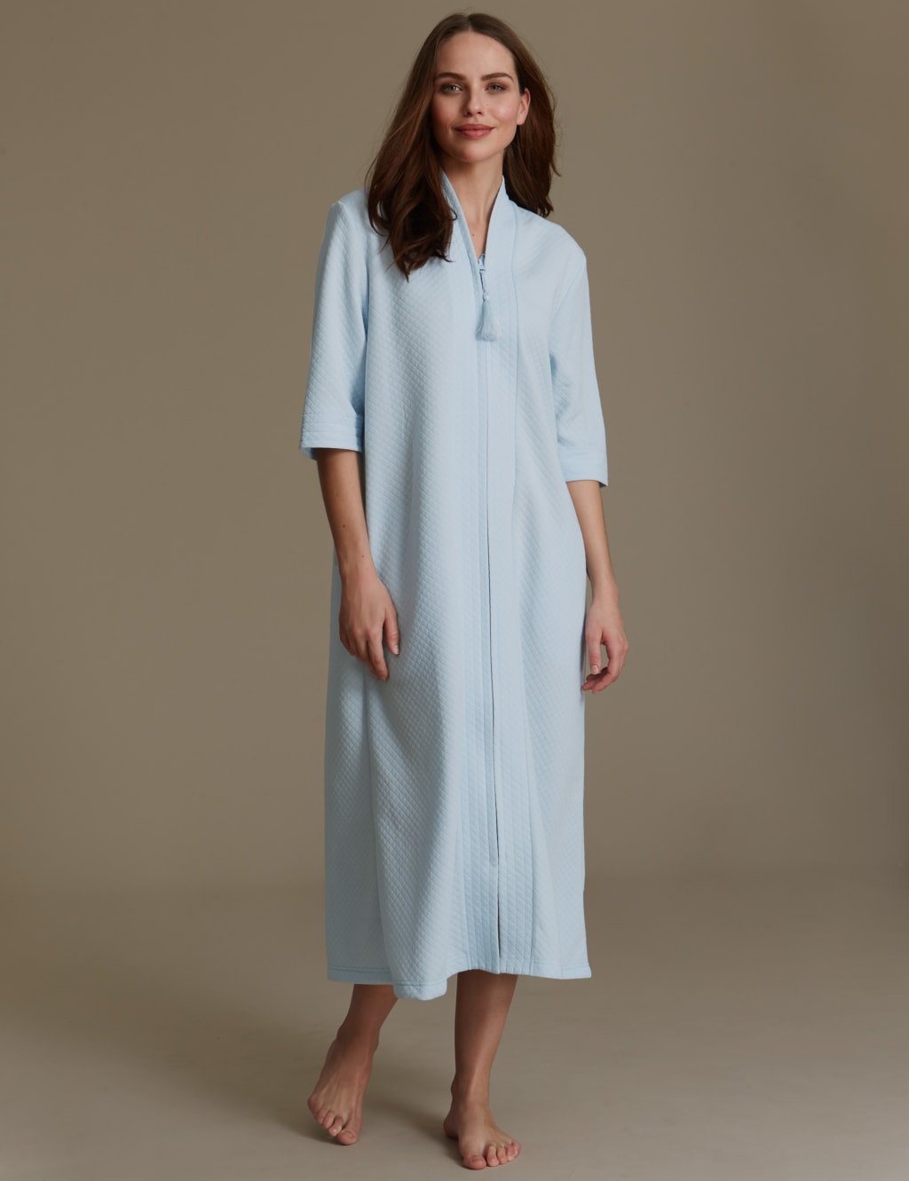 3/4 Sleeve Quilted Zipped Dressing Gown M&S Collection M&S