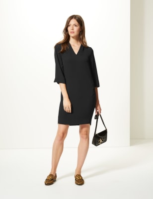 Black v neck shift dress sale with sleeves