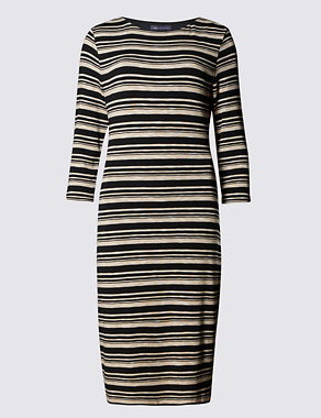 3/4 Sleeve Striped Tube Bodycon Dress Image 2 of 3