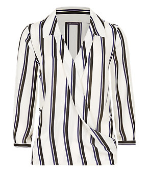 3/4 Sleeve Striped Wrap Blouse Image 2 of 4