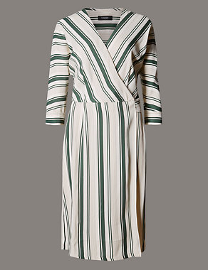 3/4 Sleeve Striped Wrap Dress Image 2 of 4