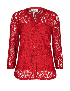 3/4th Sleeve Floral Lace Blouse with Camisole Image 2 of 4