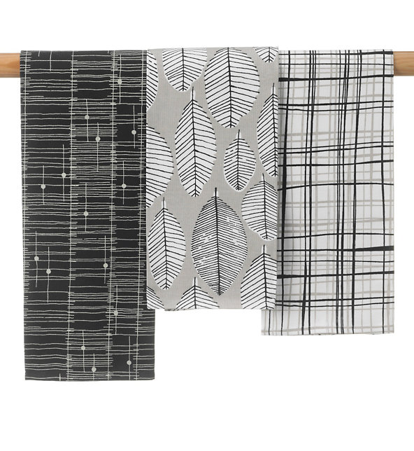 3 Leaf & Striped Tea Towels Image 1 of 2