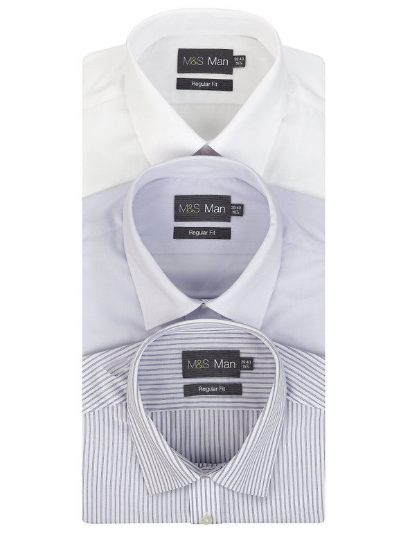 3 Pack 2in Longer Easycare Striped & Plain Shirts Image 1 of 1