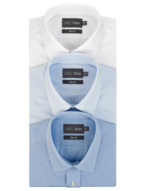 3 Pack 2in Longer Slim Fit Easy Care Plain & Checked Shirts Image 1 of 1
