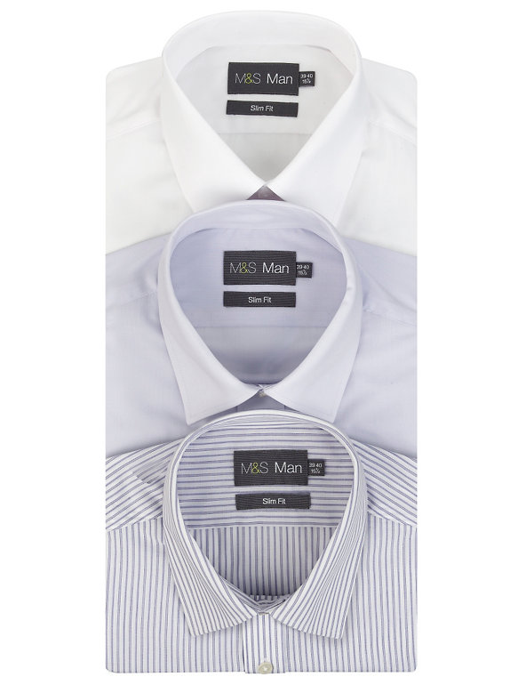 3 Pack 2in Longer Slim Fit Easycare Assorted Shirts Image 1 of 1