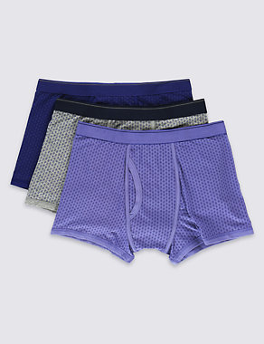 3 Pack 4-Way Stretch Cotton Cool & Fresh™ Diamond Spotted Trunks with StayNEW™ Image 2 of 3