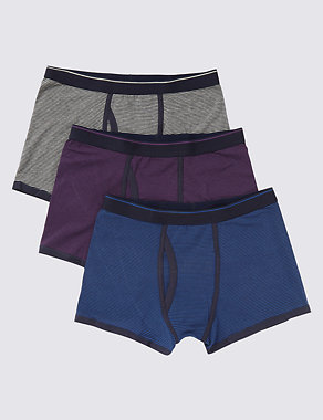 3 Pack 4-Way Stretch Cotton Cool & Fresh™ Feeder Striped Trunks with & Cool Comfort™ Technology Image 2 of 3