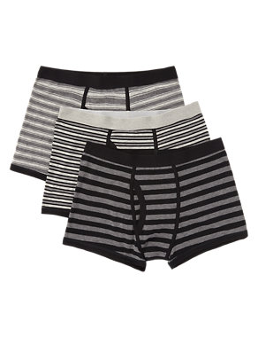 3 Pack 4-Way Stretch Cotton Cool & Fresh™ Monochrome Striped Trunks with StayNEW™ Image 2 of 3