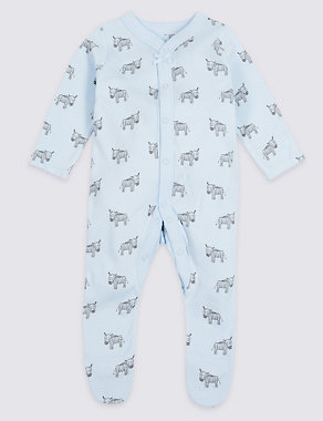 3 Pack Animal Print Pure Cotton Sleepsuits Image 2 of 8