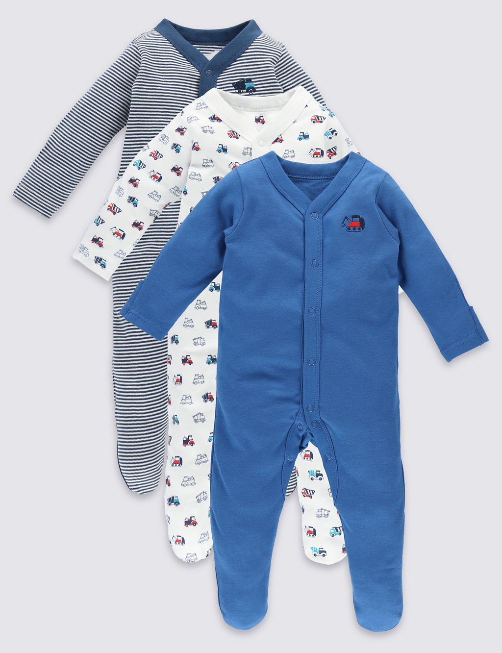 3 Pack Assorted Pure Cotton Sleepsuits 3 of 9