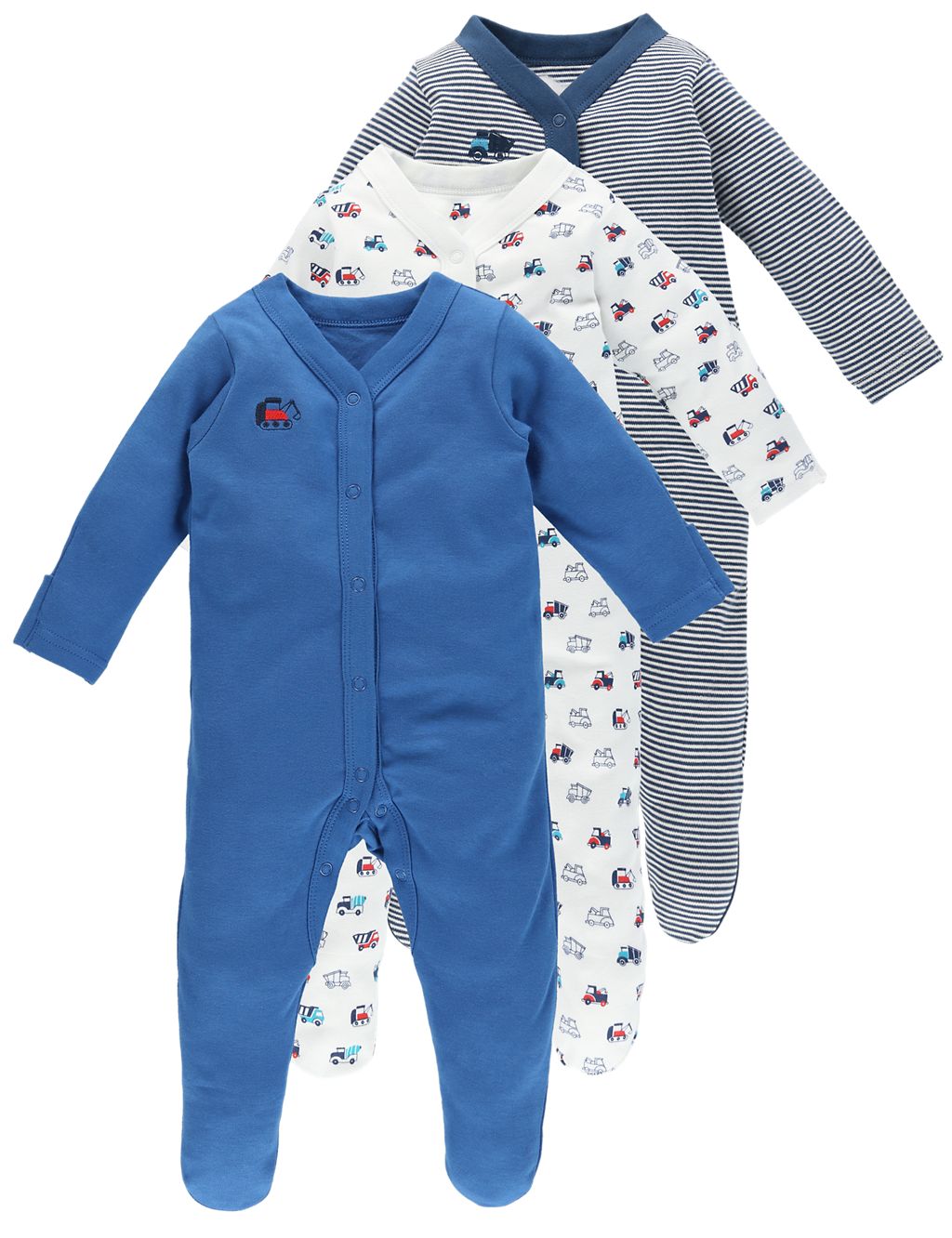3 Pack Assorted Pure Cotton Sleepsuits 9 of 9