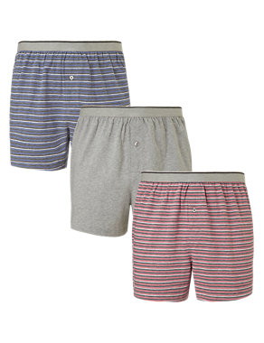 3 Pack Cool & Fresh™ Pure Cotton Striped Boxers with StayNEW™ Image 2 of 4