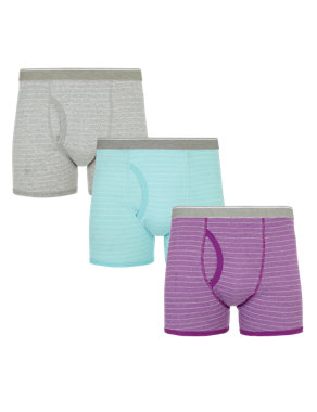 3 Pack Cool & Fresh™ Pure Cotton Striped Trunks with StayNEW™ Image 2 of 4