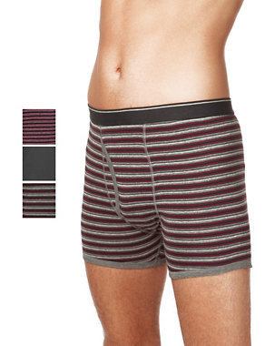 3 Pack Cool & Fresh™ Pure Cotton Striped Trunks with StayNEW™ Image 2 of 3