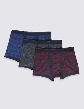 3 Pack Cool & Fresh™ Stretch Fairisle Print Trunks with StayNEW™ Image 2 of 3